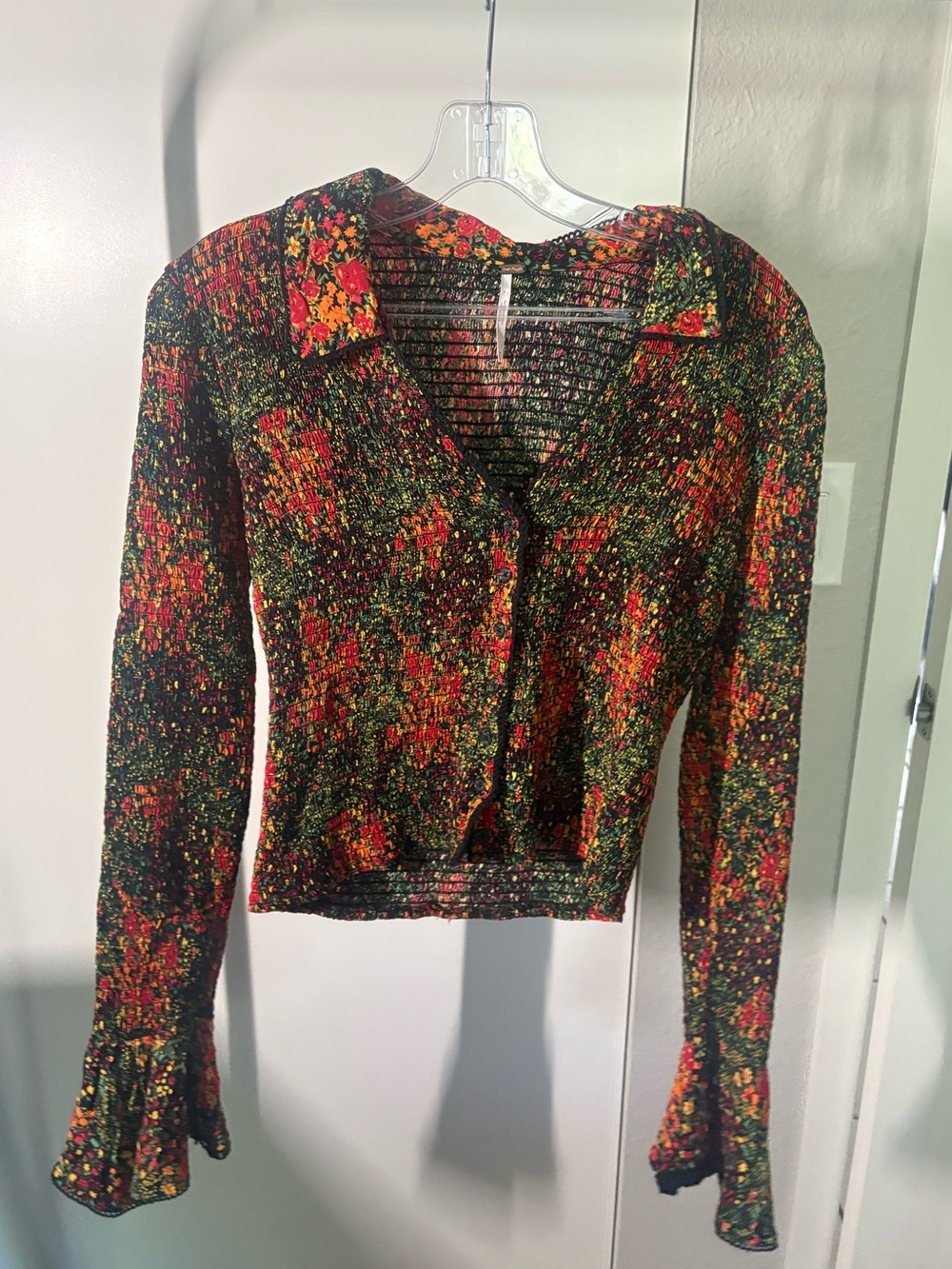 Free People Abstract Floral Shirred Blouse